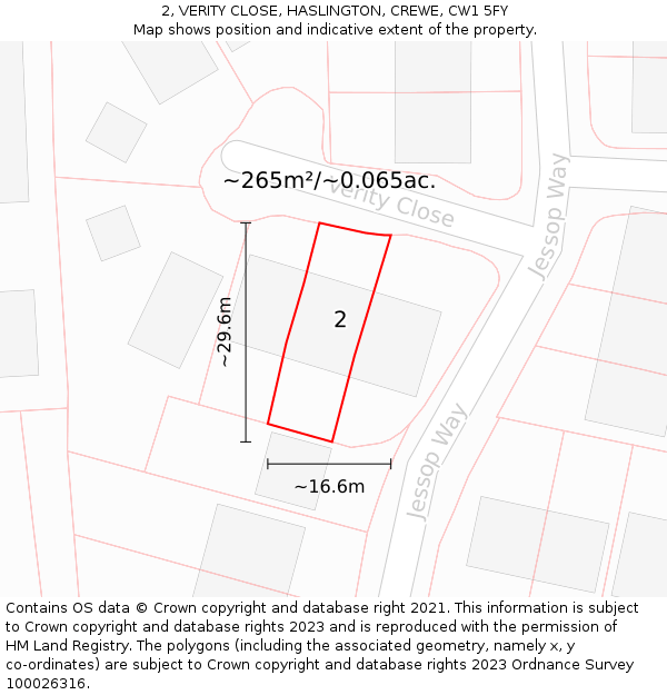 2, VERITY CLOSE, HASLINGTON, CREWE, CW1 5FY: Plot and title map