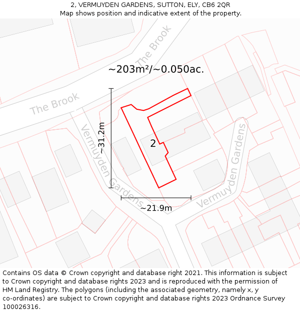 2, VERMUYDEN GARDENS, SUTTON, ELY, CB6 2QR: Plot and title map
