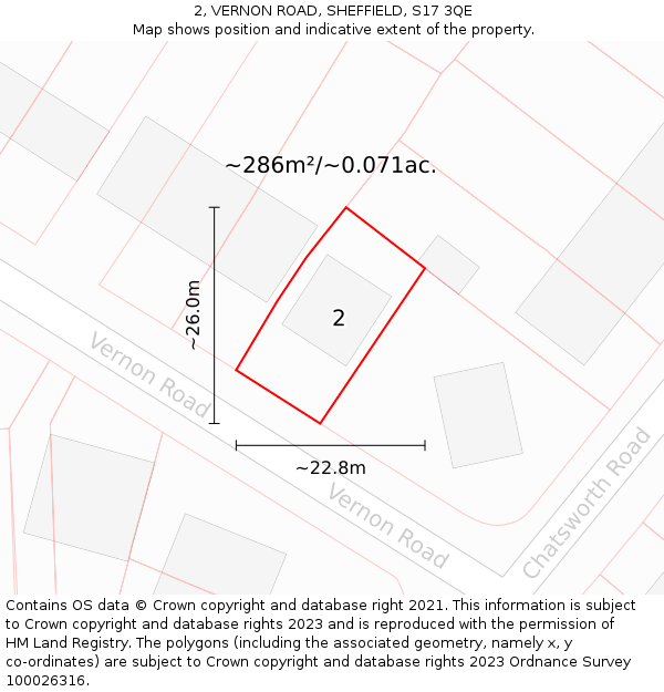 2, VERNON ROAD, SHEFFIELD, S17 3QE: Plot and title map
