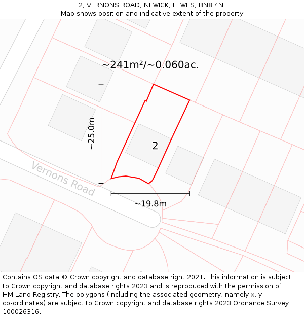 2, VERNONS ROAD, NEWICK, LEWES, BN8 4NF: Plot and title map