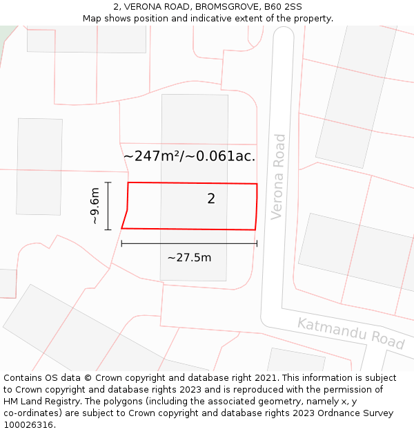 2, VERONA ROAD, BROMSGROVE, B60 2SS: Plot and title map