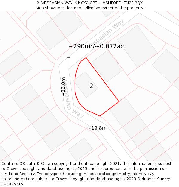 2, VESPASIAN WAY, KINGSNORTH, ASHFORD, TN23 3QX: Plot and title map