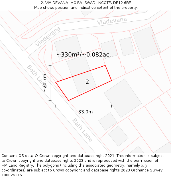 2, VIA DEVANA, MOIRA, SWADLINCOTE, DE12 6BE: Plot and title map