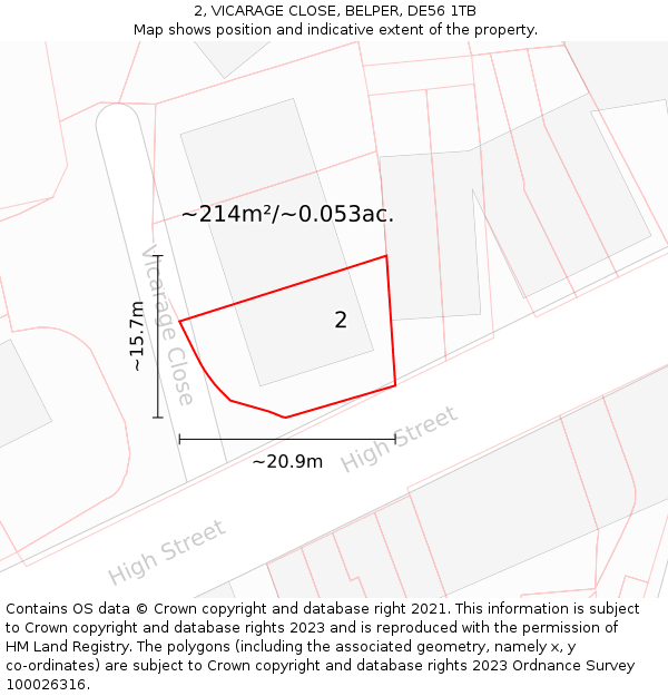 2, VICARAGE CLOSE, BELPER, DE56 1TB: Plot and title map