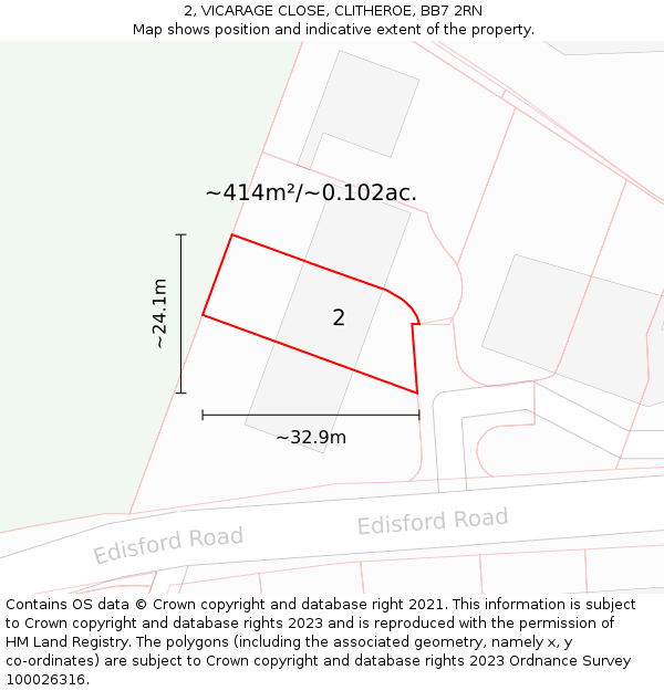 2, VICARAGE CLOSE, CLITHEROE, BB7 2RN: Plot and title map