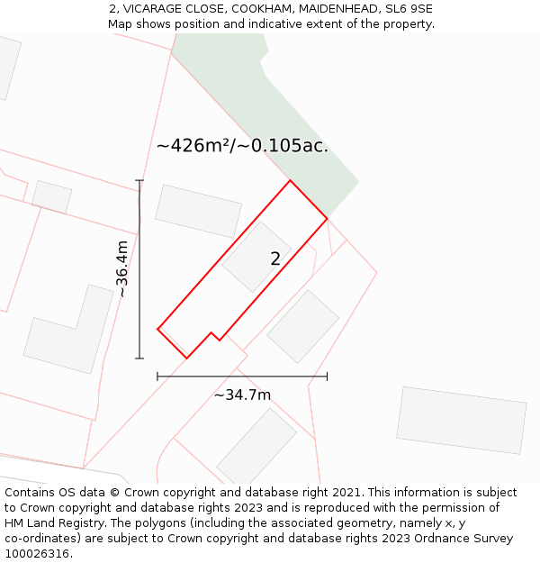 2, VICARAGE CLOSE, COOKHAM, MAIDENHEAD, SL6 9SE: Plot and title map