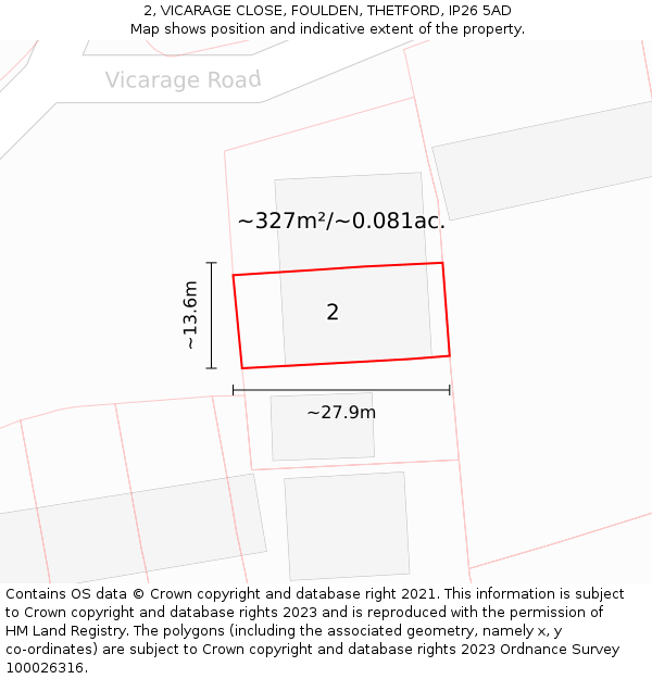 2, VICARAGE CLOSE, FOULDEN, THETFORD, IP26 5AD: Plot and title map