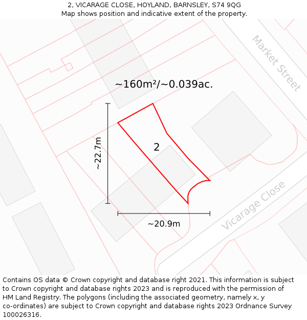 2, VICARAGE CLOSE, HOYLAND, BARNSLEY, S74 9QG: Plot and title map