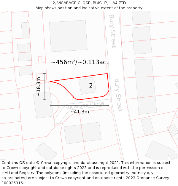 2, VICARAGE CLOSE, RUISLIP, HA4 7TD: Plot and title map