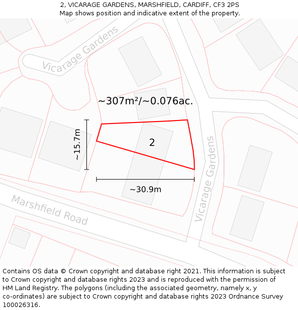 2, VICARAGE GARDENS, MARSHFIELD, CARDIFF, CF3 2PS: Plot and title map