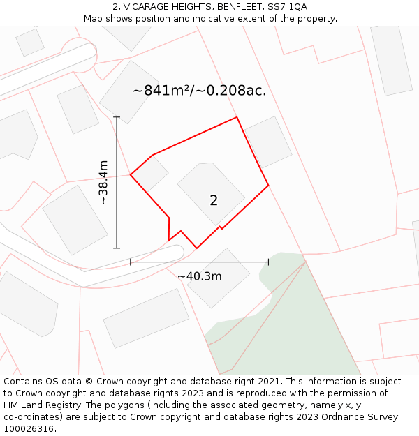 2, VICARAGE HEIGHTS, BENFLEET, SS7 1QA: Plot and title map