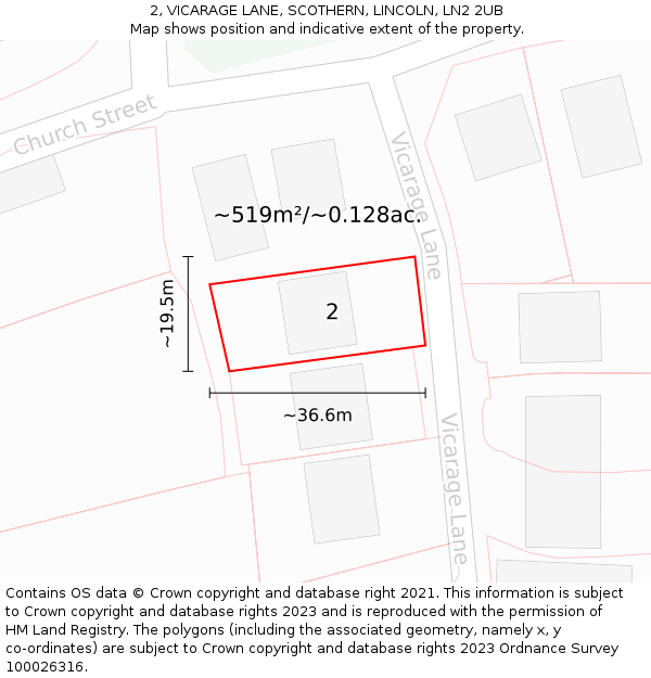 2, VICARAGE LANE, SCOTHERN, LINCOLN, LN2 2UB: Plot and title map