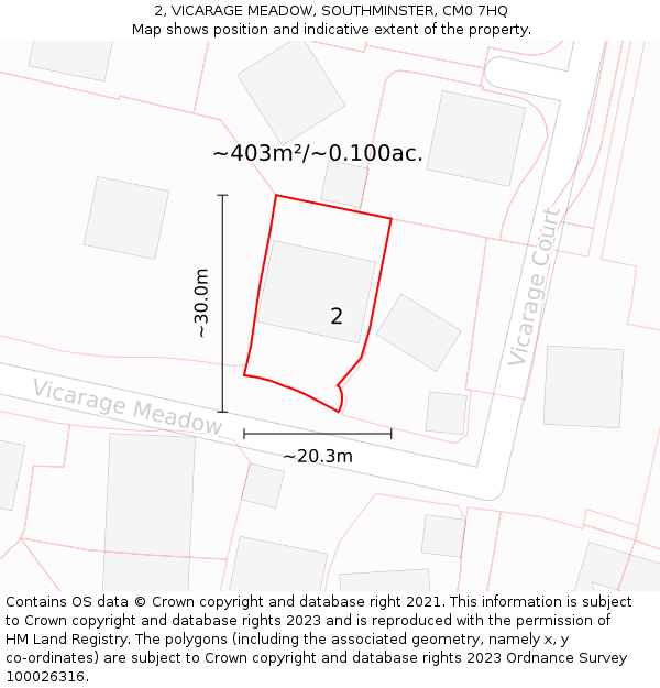 2, VICARAGE MEADOW, SOUTHMINSTER, CM0 7HQ: Plot and title map