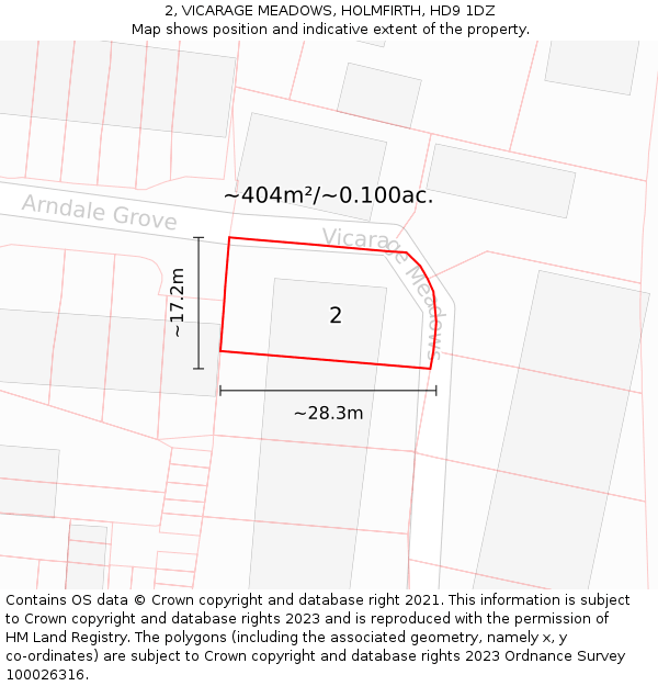 2, VICARAGE MEADOWS, HOLMFIRTH, HD9 1DZ: Plot and title map
