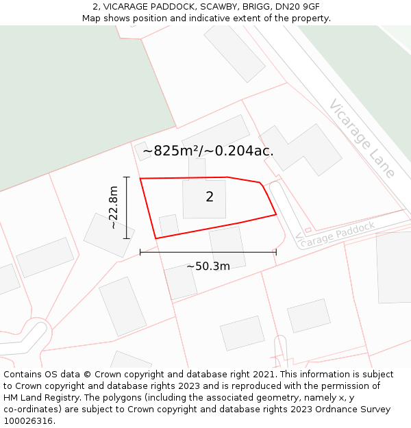 2, VICARAGE PADDOCK, SCAWBY, BRIGG, DN20 9GF: Plot and title map