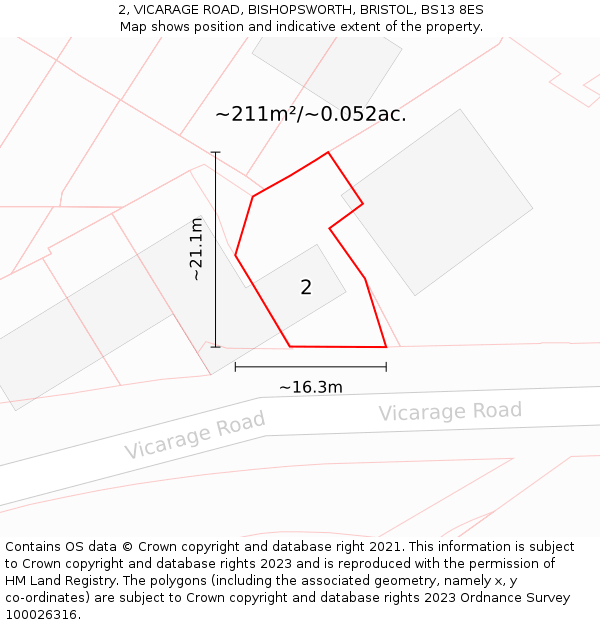 2, VICARAGE ROAD, BISHOPSWORTH, BRISTOL, BS13 8ES: Plot and title map