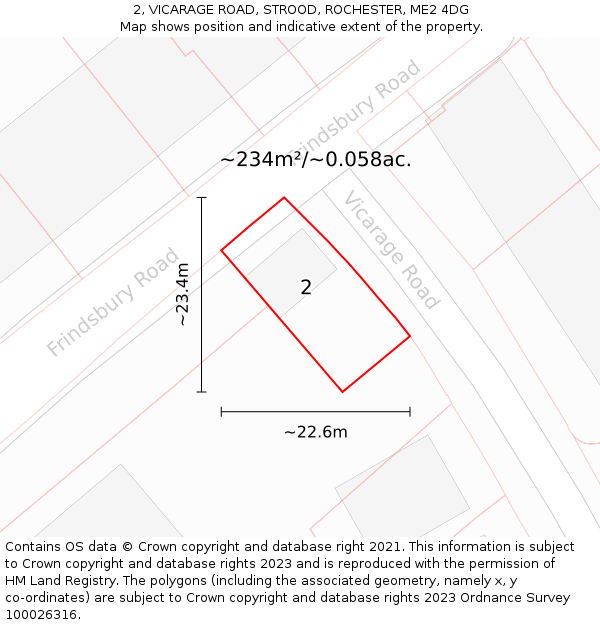 2, VICARAGE ROAD, STROOD, ROCHESTER, ME2 4DG: Plot and title map
