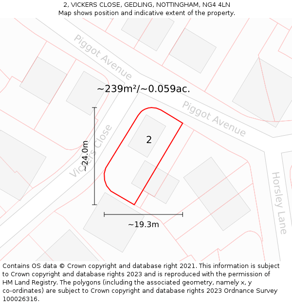 2, VICKERS CLOSE, GEDLING, NOTTINGHAM, NG4 4LN: Plot and title map