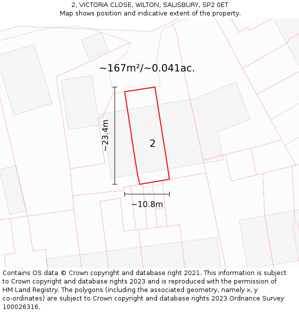 2, VICTORIA CLOSE, WILTON, SALISBURY, SP2 0ET: Plot and title map