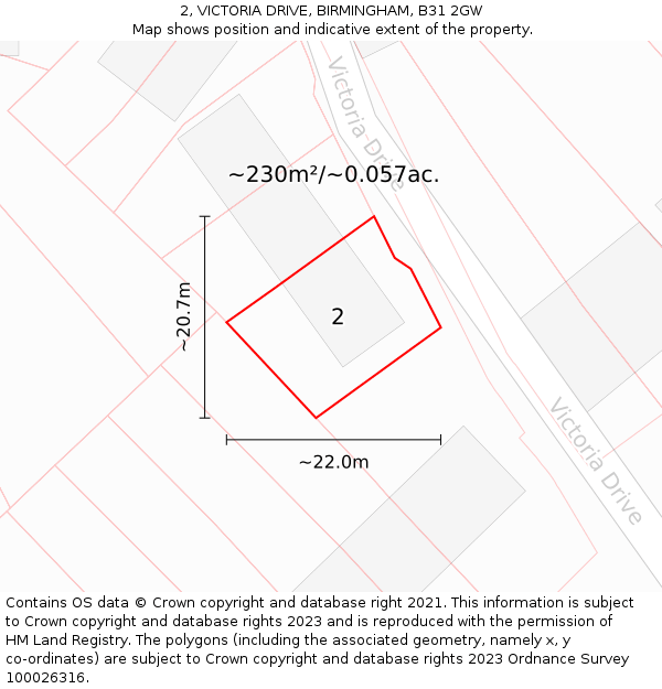 2, VICTORIA DRIVE, BIRMINGHAM, B31 2GW: Plot and title map