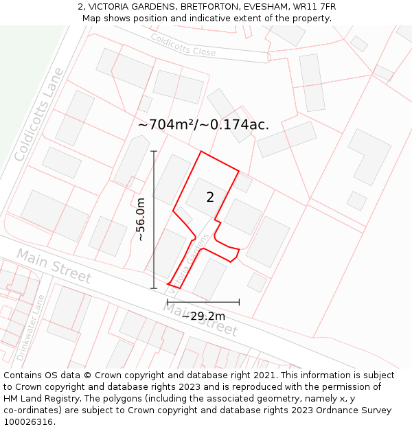 2, VICTORIA GARDENS, BRETFORTON, EVESHAM, WR11 7FR: Plot and title map