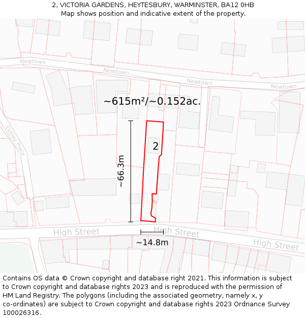 2, VICTORIA GARDENS, HEYTESBURY, WARMINSTER, BA12 0HB: Plot and title map