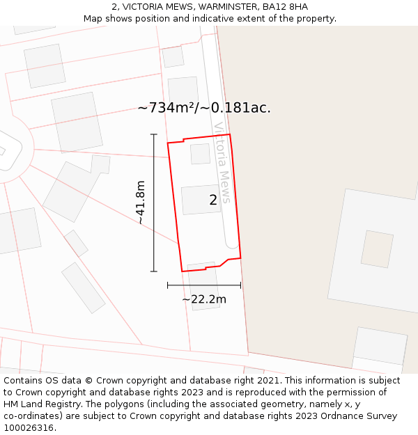 2, VICTORIA MEWS, WARMINSTER, BA12 8HA: Plot and title map