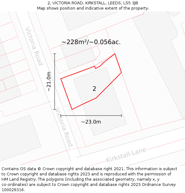 2, VICTORIA ROAD, KIRKSTALL, LEEDS, LS5 3JB: Plot and title map