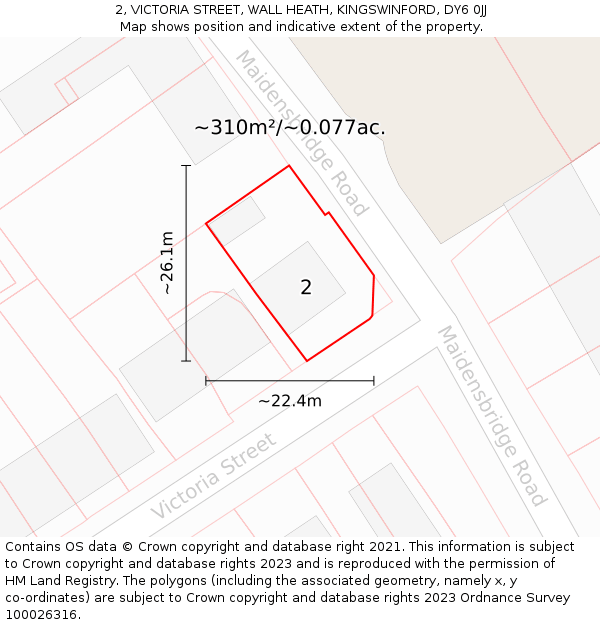2, VICTORIA STREET, WALL HEATH, KINGSWINFORD, DY6 0JJ: Plot and title map
