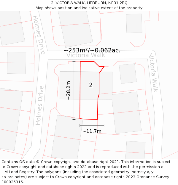 2, VICTORIA WALK, HEBBURN, NE31 2BQ: Plot and title map