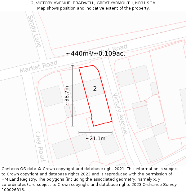 2, VICTORY AVENUE, BRADWELL, GREAT YARMOUTH, NR31 9GA: Plot and title map