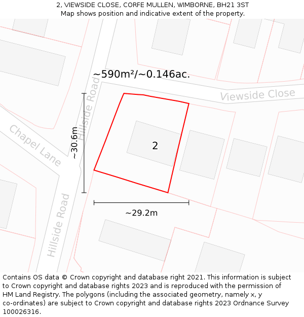 2, VIEWSIDE CLOSE, CORFE MULLEN, WIMBORNE, BH21 3ST: Plot and title map