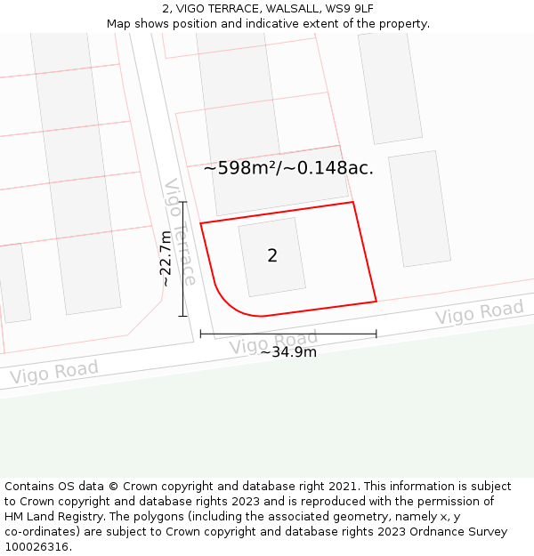 2, VIGO TERRACE, WALSALL, WS9 9LF: Plot and title map