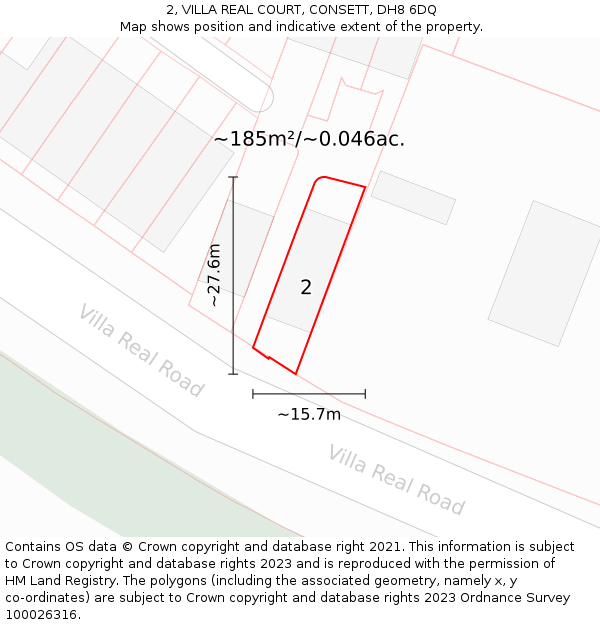 2, VILLA REAL COURT, CONSETT, DH8 6DQ: Plot and title map