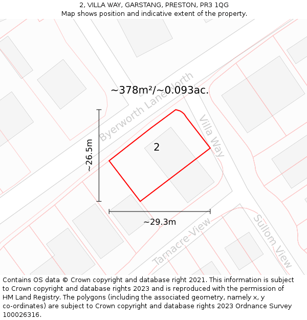 2, VILLA WAY, GARSTANG, PRESTON, PR3 1QG: Plot and title map