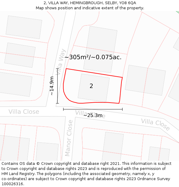2, VILLA WAY, HEMINGBROUGH, SELBY, YO8 6QA: Plot and title map