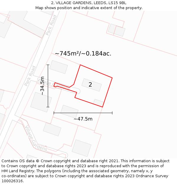 2, VILLAGE GARDENS, LEEDS, LS15 9BL: Plot and title map