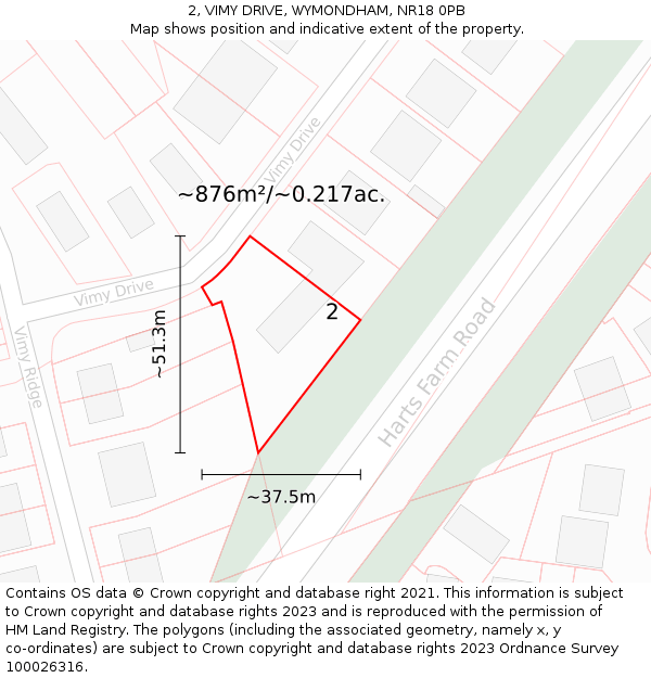 2, VIMY DRIVE, WYMONDHAM, NR18 0PB: Plot and title map