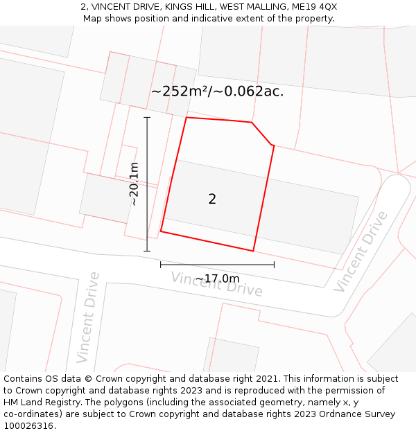 2, VINCENT DRIVE, KINGS HILL, WEST MALLING, ME19 4QX: Plot and title map