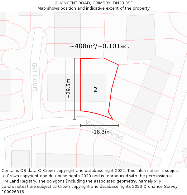 2, VINCENT ROAD, GRIMSBY, DN33 3SF: Plot and title map