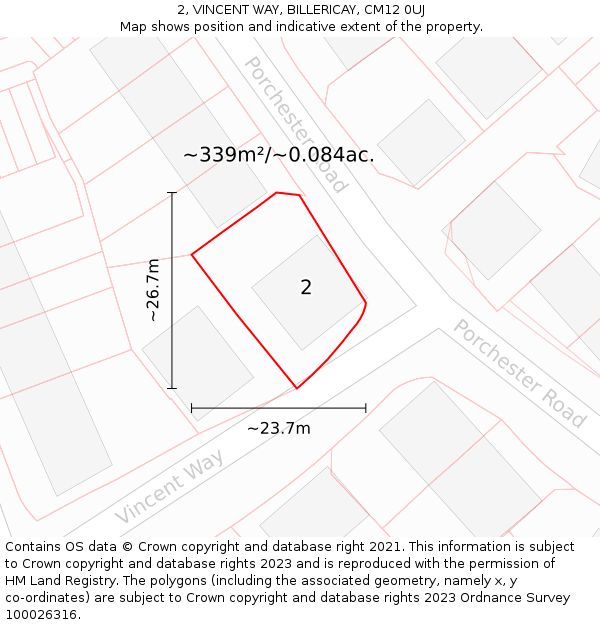 2, VINCENT WAY, BILLERICAY, CM12 0UJ: Plot and title map