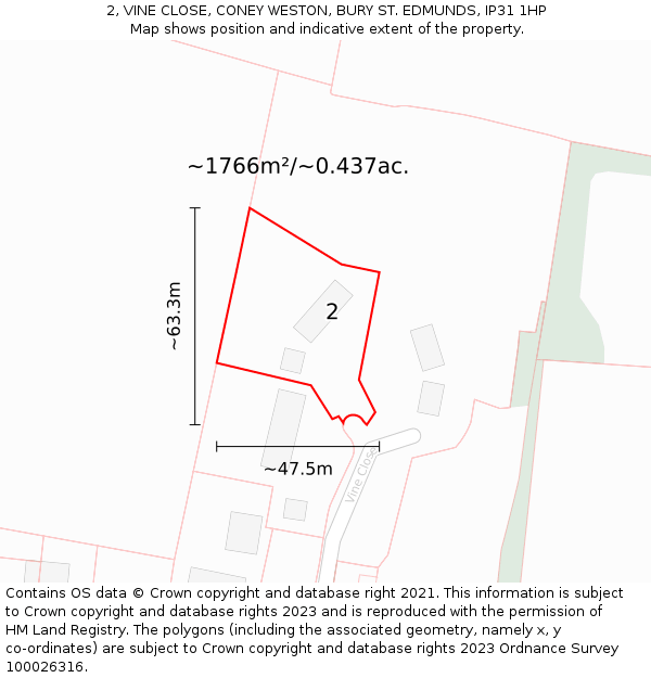 2, VINE CLOSE, CONEY WESTON, BURY ST. EDMUNDS, IP31 1HP: Plot and title map