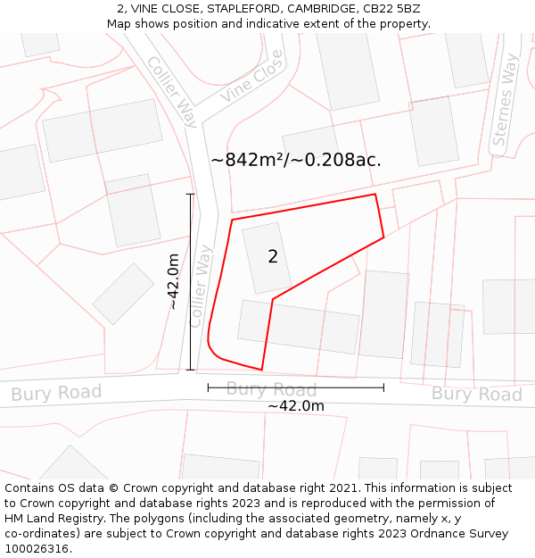 2, VINE CLOSE, STAPLEFORD, CAMBRIDGE, CB22 5BZ: Plot and title map
