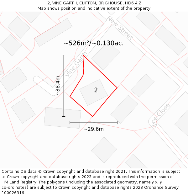 2, VINE GARTH, CLIFTON, BRIGHOUSE, HD6 4JZ: Plot and title map