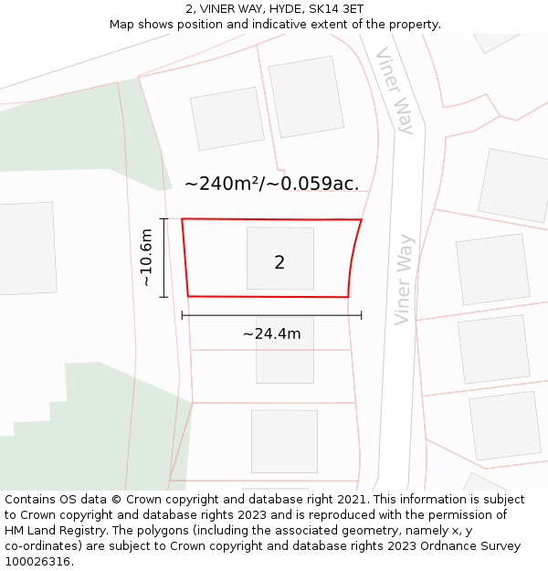2, VINER WAY, HYDE, SK14 3ET: Plot and title map