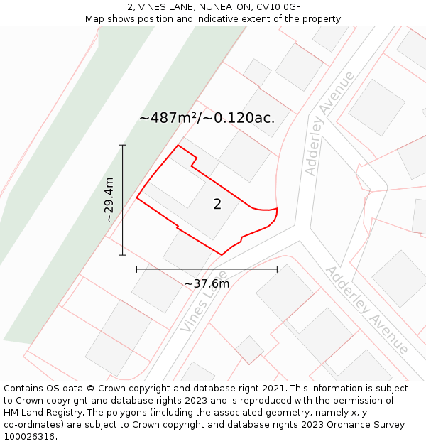 2, VINES LANE, NUNEATON, CV10 0GF: Plot and title map