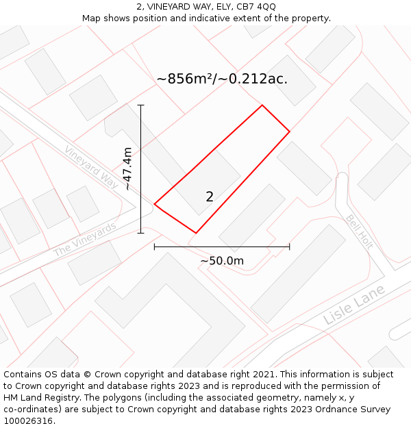 2, VINEYARD WAY, ELY, CB7 4QQ: Plot and title map