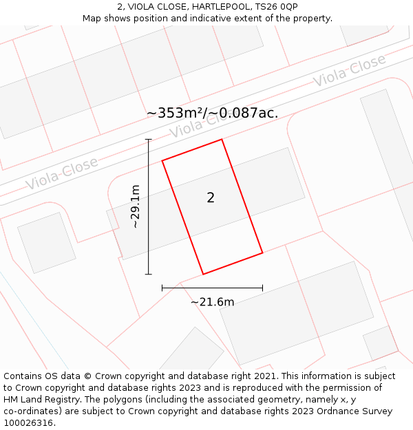2, VIOLA CLOSE, HARTLEPOOL, TS26 0QP: Plot and title map