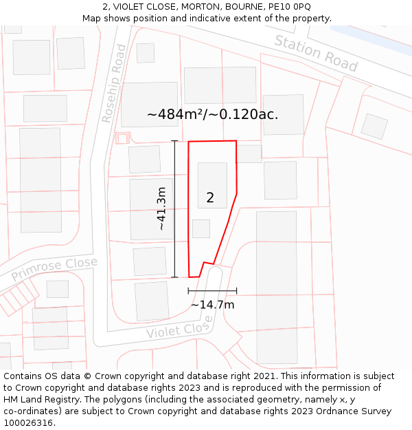 2, VIOLET CLOSE, MORTON, BOURNE, PE10 0PQ: Plot and title map