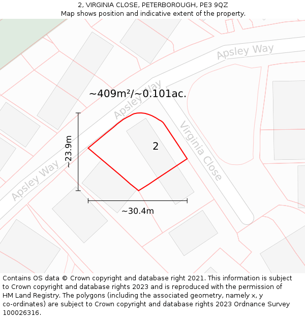 2, VIRGINIA CLOSE, PETERBOROUGH, PE3 9QZ: Plot and title map